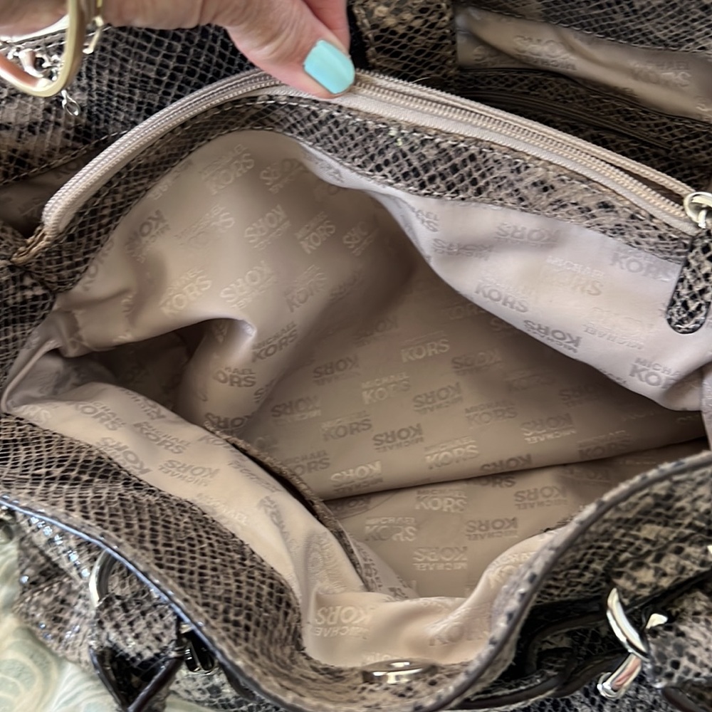 Michael Kors Shiny Embossed Reptile Print Satchel - Picture 12 of 16